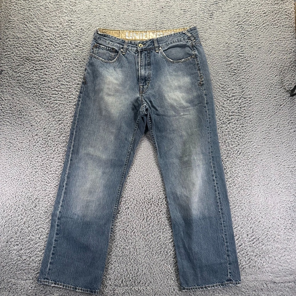 Vintage Unionbay Jeans Men 34x30 Blue Cotton Denim Straight Faded Workwear Baggy